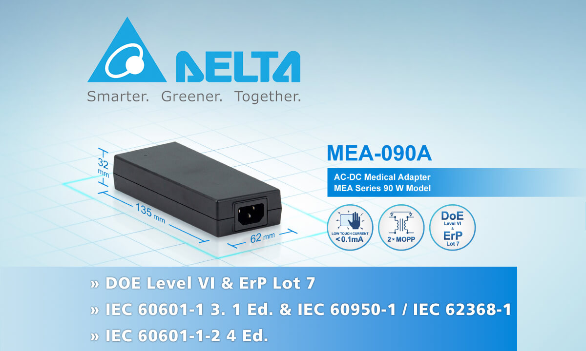MEA-090A von Delta - neues kompaktes Tischnetzteil mit 90W Leistung für medizinische Anwendungen